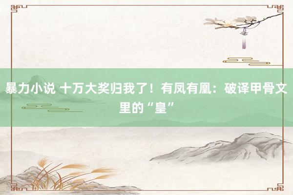 暴力小说 十万大奖归我了！有凤有凰：破译甲骨文里的“皇”