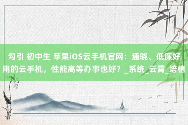 勾引 初中生 苹果iOS云手机官网：通晓、低廉好用的云手机，性能高等办事也好？_系统_云霄_培植